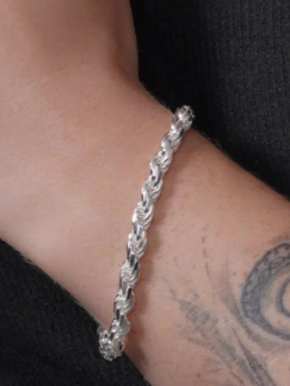 Sterling Silver 925 High Polished Diamond Cut Rope Bracelet 9 inches 5mm